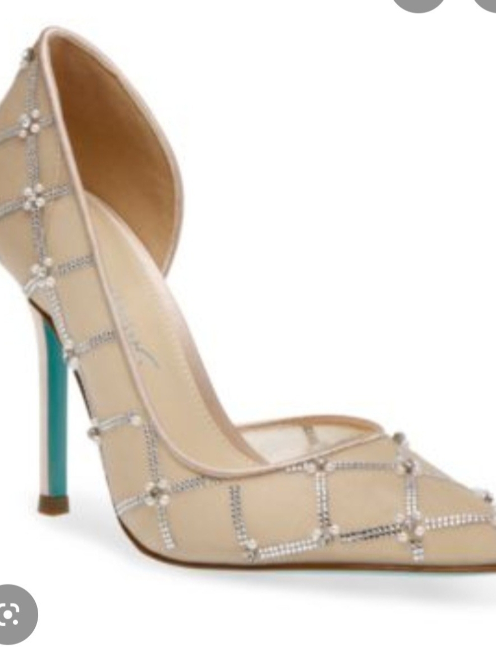 Betsey Johnson Beige Mesh Pointed-Toe Pump with Turquoise Heel